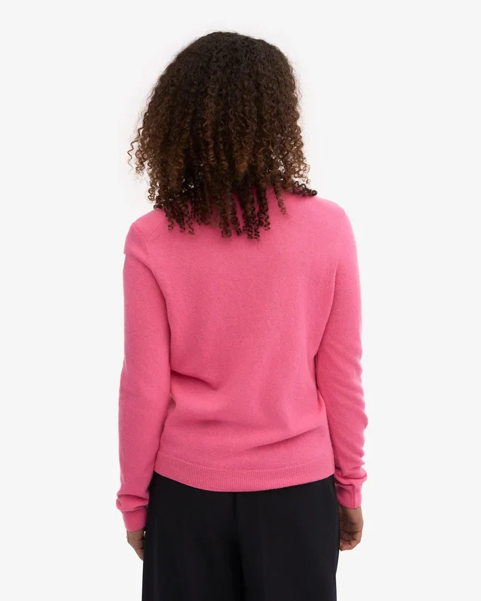 Jersey de cuello redondo de lana merina ligera para mujer - Rosa chicle