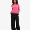 Jersey de cuello redondo de lana merina ligera para mujer - Rosa chicle