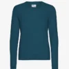 Jersey de cuello redondo de lana merina ligera para mujer - Verde océano