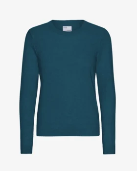 Jersey de cuello redondo de lana merina ligera para mujer - Verde océano