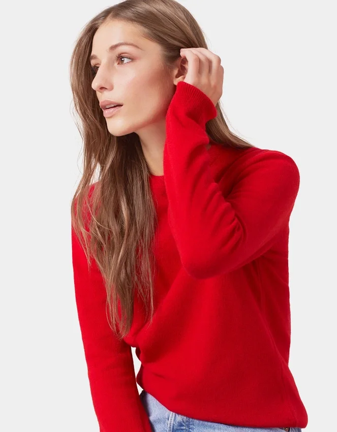 Jersey de cuello redondo de lana merina ligera para mujer - Verde océano