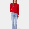 Jersey de cuello redondo de lana merina ligera para mujer - Verde océano