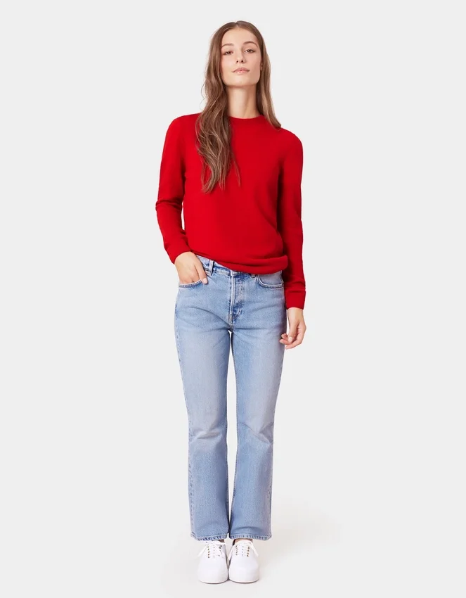 Jersey de cuello redondo de lana merina ligera para mujer - Verde océano