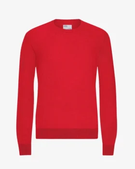 Jersey de cuello redondo de lana merina ligera - Rojo escarlata