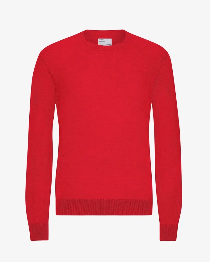 Jersey de cuello redondo de lana merina ligera - Rojo escarlata