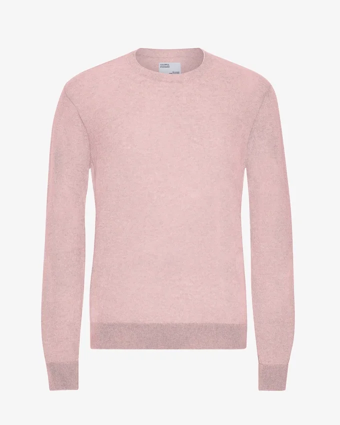 Jersey de cuello redondo de lana merina ligera - Rosa descolorido