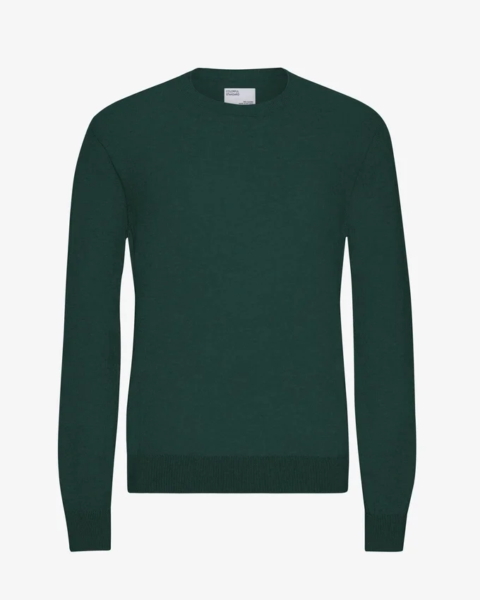 Jersey de cuello redondo de lana merina ligera - Verde esmeralda