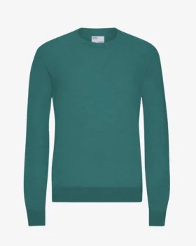 Jersey de cuello redondo de lana merina ligera - Verde océano