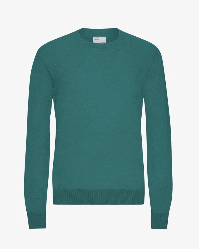 Jersey de cuello redondo de lana merina ligera - Verde océano