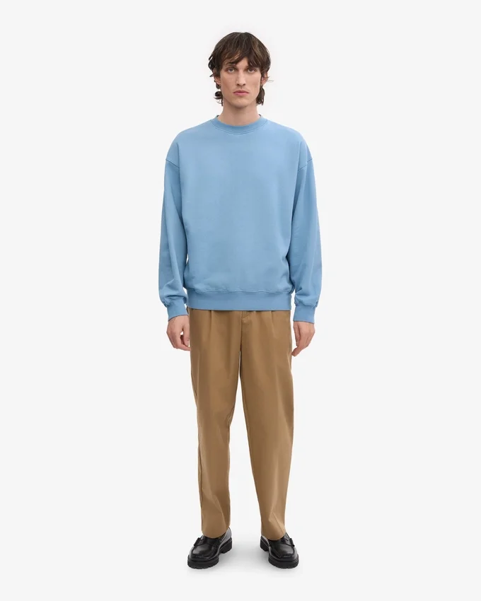 Jersey de cuello redondo oversize de algodón orgánico - Azul mar