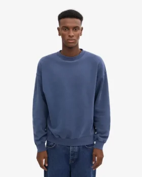 Jersey de cuello redondo oversize de algodón orgánico – Azul Neptuno