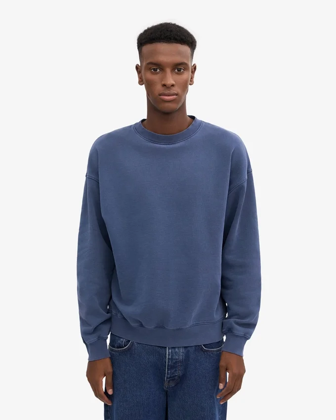 Jersey de cuello redondo oversize de algodón orgánico - Azul Neptuno