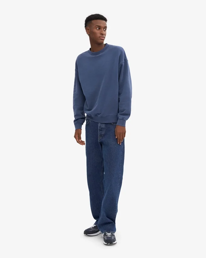 Jersey de cuello redondo oversize de algodón orgánico - Azul Neptuno