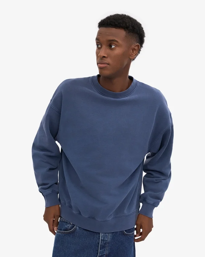 Jersey de cuello redondo oversize de algodón orgánico - Azul Neptuno