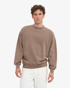 Jersey de cuello redondo oversize de algodón orgánico – Caqui descolorido
