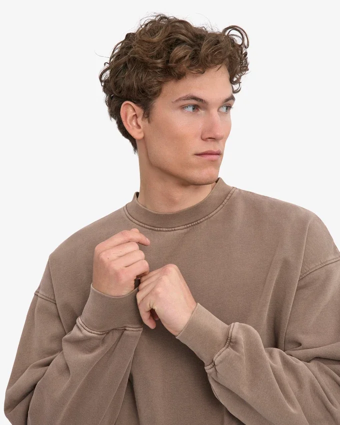 Jersey de cuello redondo oversize de algodón orgánico - Caqui descolorido