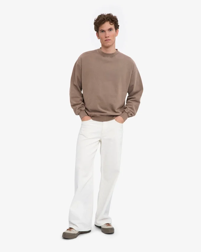 Jersey de cuello redondo oversize de algodón orgánico - Caqui descolorido