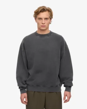 Jersey de cuello redondo oversize de algodón orgánico – Negro descolorido