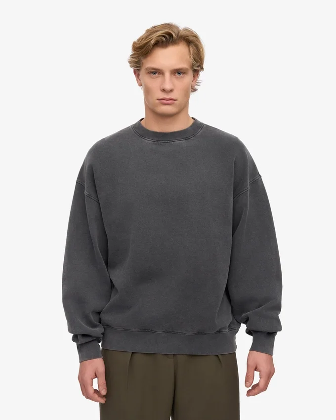 Jersey de cuello redondo oversize de algodón orgánico - Negro descolorido