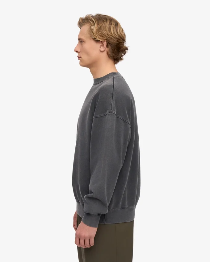 Jersey de cuello redondo oversize de algodón orgánico - Negro descolorido