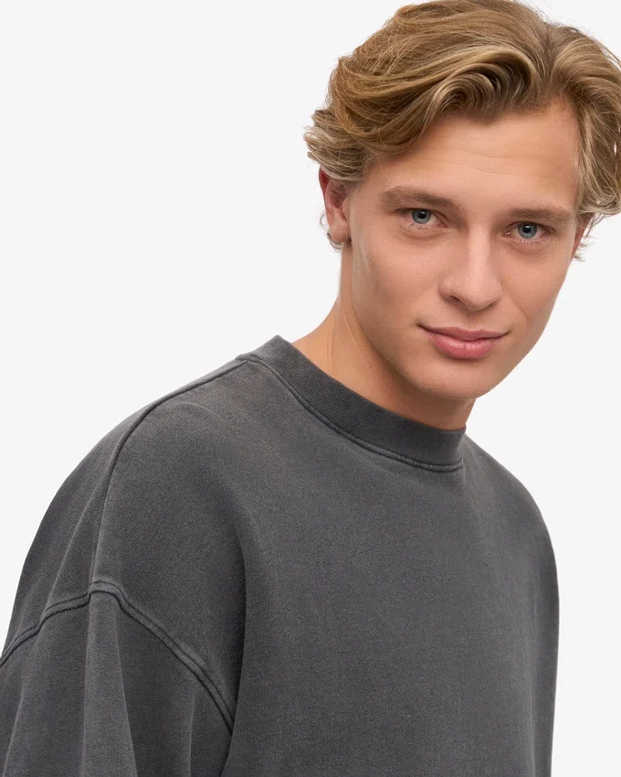 Jersey de cuello redondo oversize de algodón orgánico - Negro descolorido