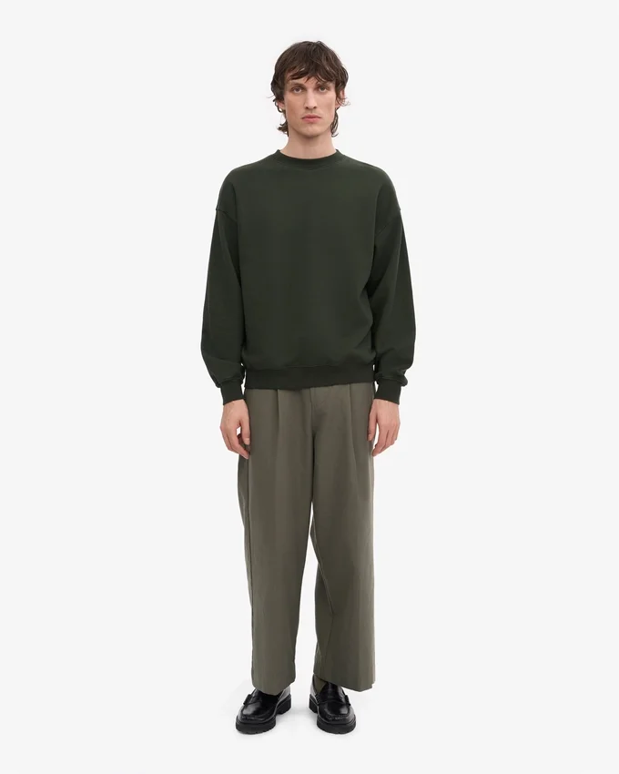 Jersey de cuello redondo oversize de algodón orgánico - Verde cazador