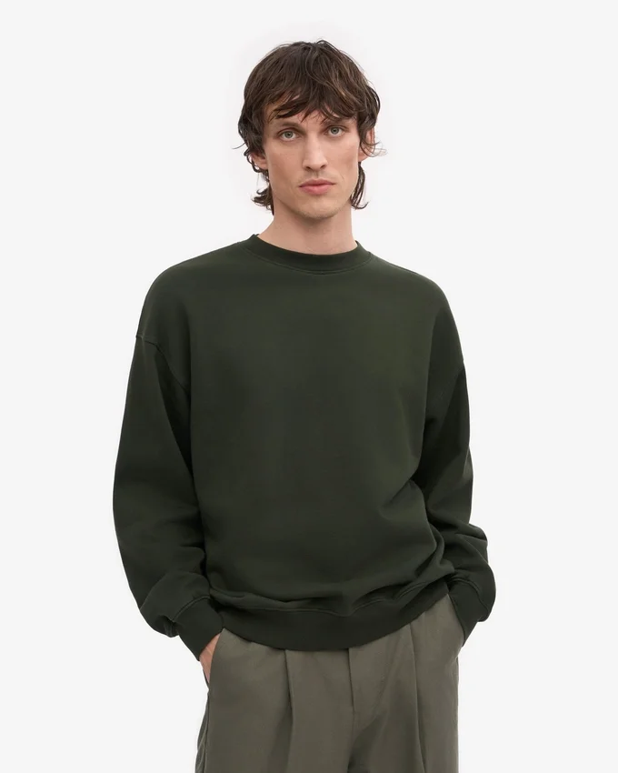 Jersey de cuello redondo oversize de algodón orgánico - Verde cazador