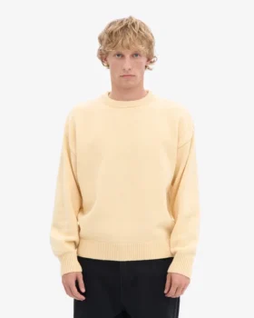 Jersey de cuello redondo oversize de lana merina – Amarillo suave