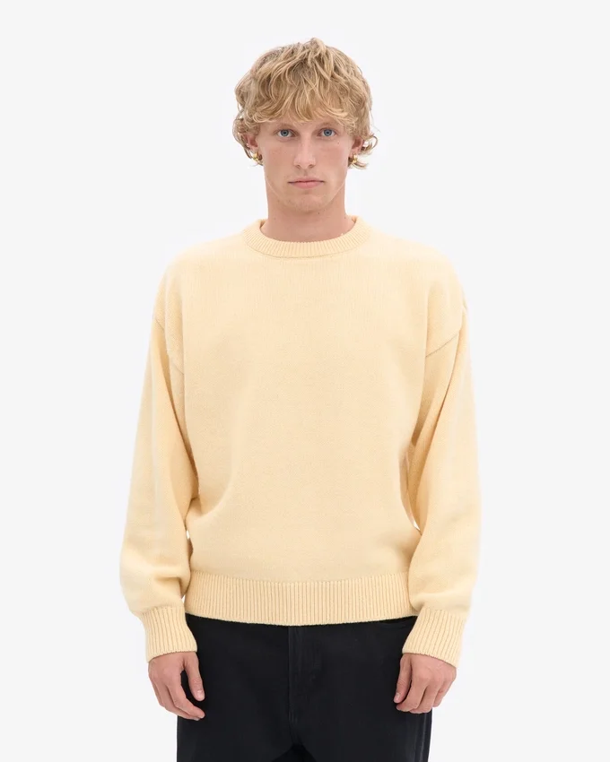 Jersey de cuello redondo oversize de lana merina - Amarillo suave