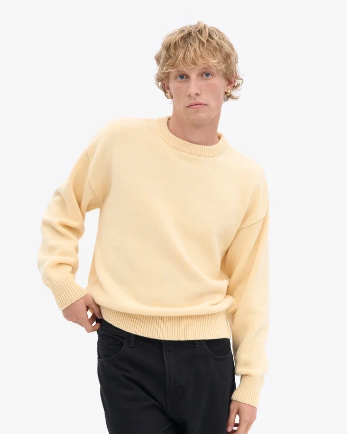 Jersey de cuello redondo oversize de lana merina - Amarillo suave