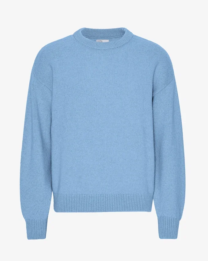 Jersey de cuello redondo oversize de lana merina - Azul mar