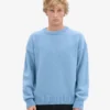 Jersey de cuello redondo oversize de lana merina - Azul mar
