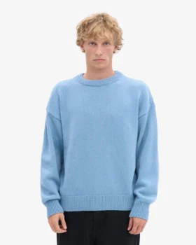 Jersey de cuello redondo oversize de lana merina – Azul mar