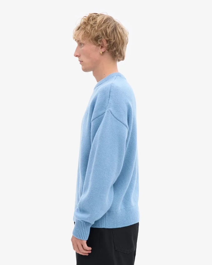 Jersey de cuello redondo oversize de lana merina - Azul mar