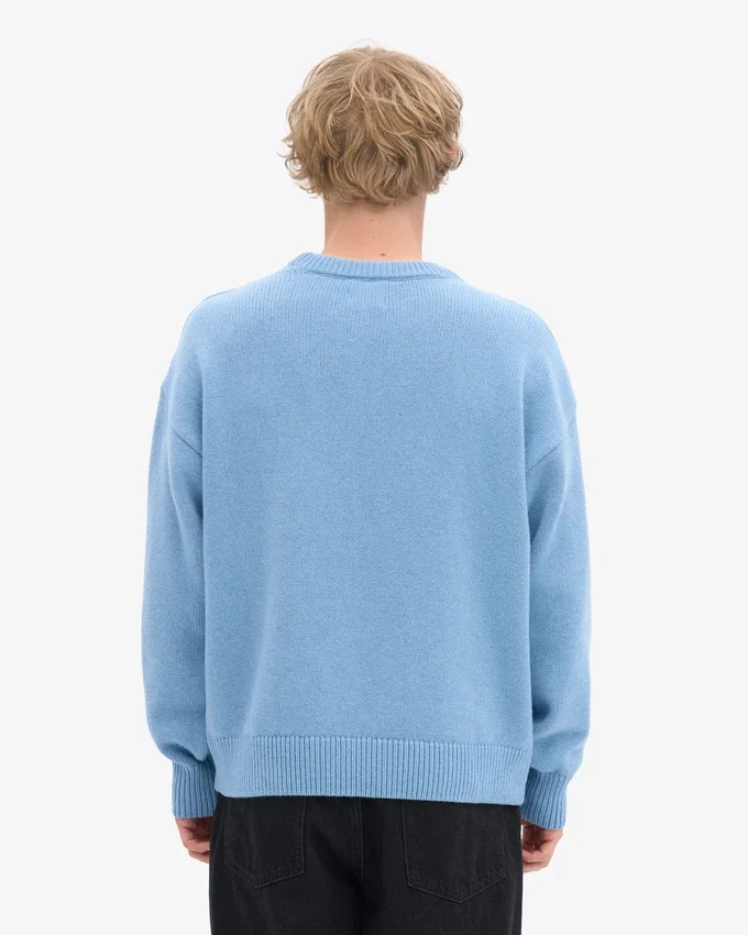 Jersey de cuello redondo oversize de lana merina - Azul mar