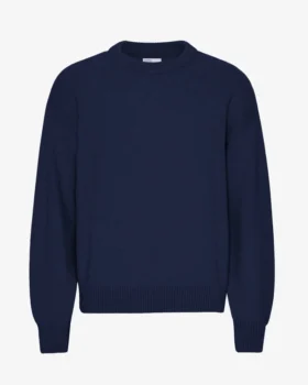 Jersey de cuello redondo oversize de lana merina - Azul marino