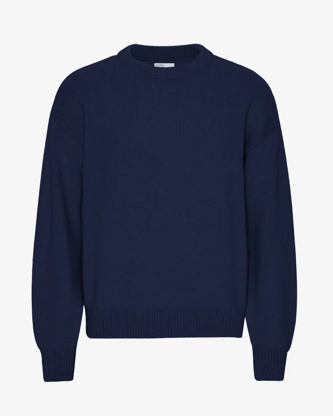 Jersey de cuello redondo oversize de lana merina - Azul marino