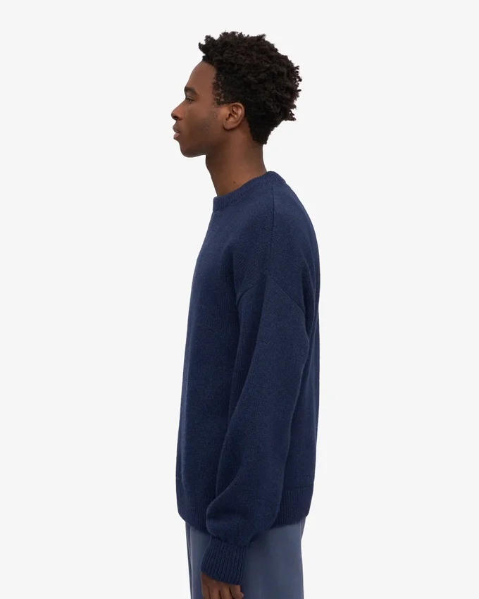 Jersey de cuello redondo oversize de lana merina - Azul marino
