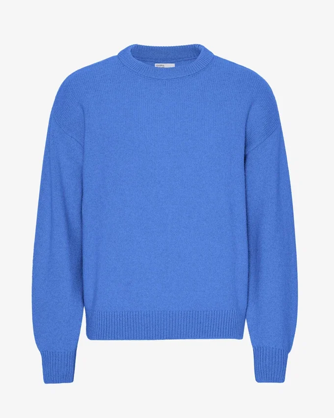 Jersey de cuello redondo oversize de lana merina - Azul Pacífico