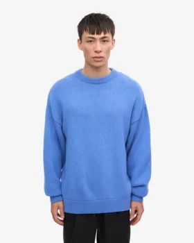 Jersey de cuello redondo oversize de lana merina – Azul Pacífico