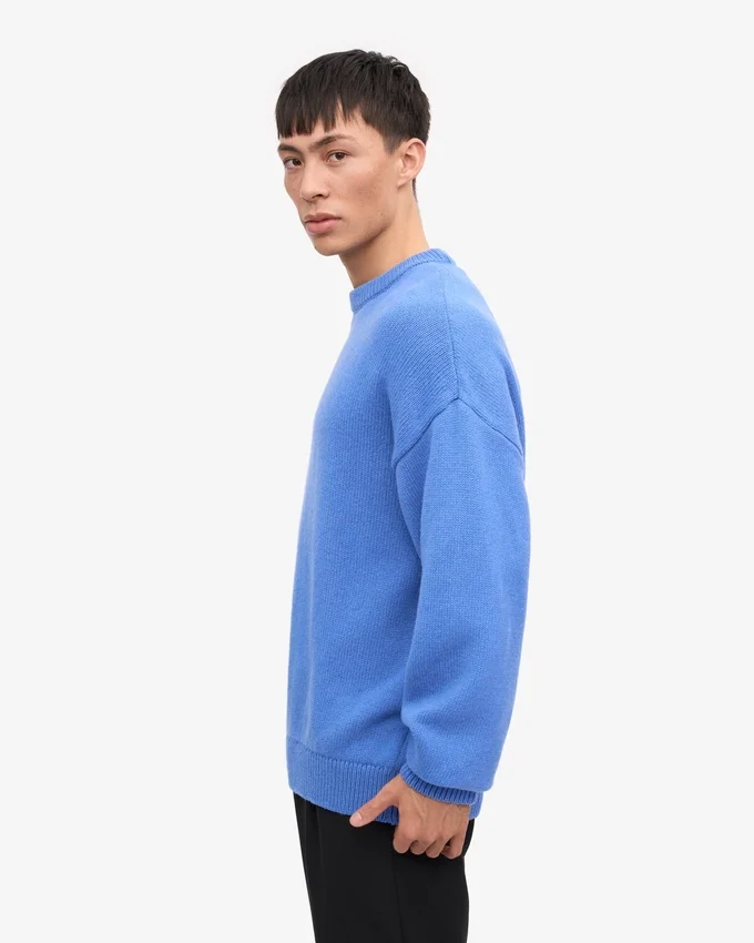 Jersey de cuello redondo oversize de lana merina - Azul Pacífico