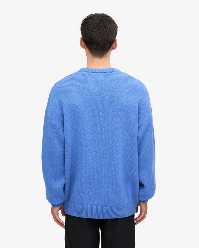 Jersey de cuello redondo oversize de lana merina - Azul Pacífico