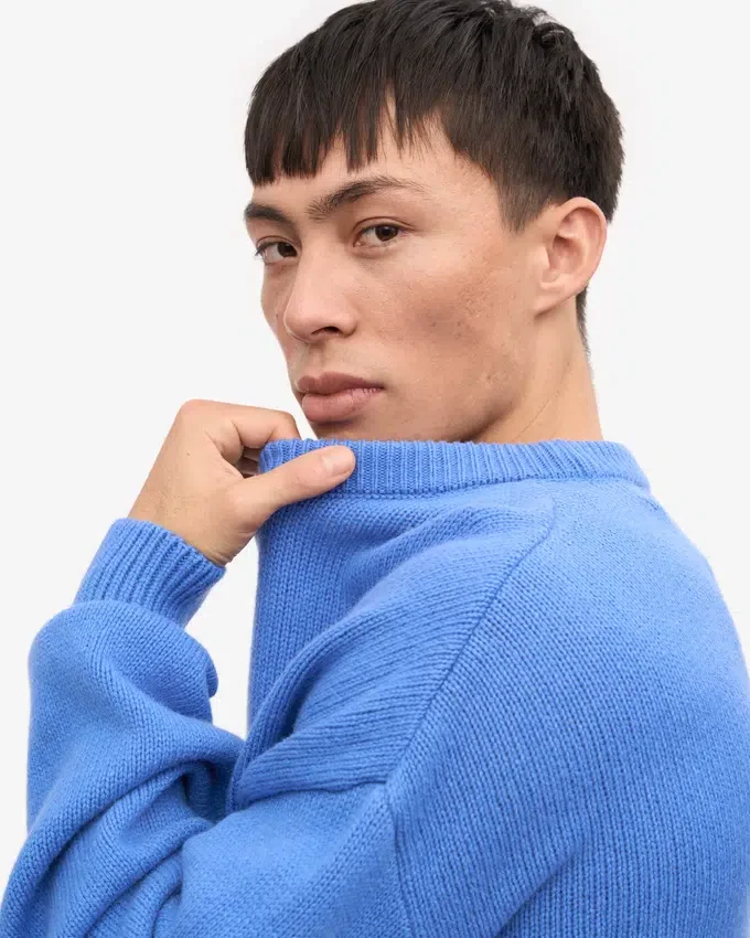 Jersey de cuello redondo oversize de lana merina - Azul Pacífico