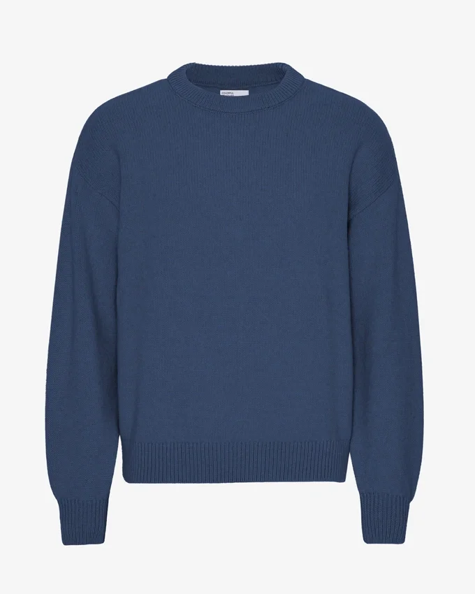 Jersey de cuello redondo oversize de lana merina - Azul petróleo