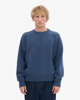 Jersey de cuello redondo oversize de lana merina – Azul petróleo