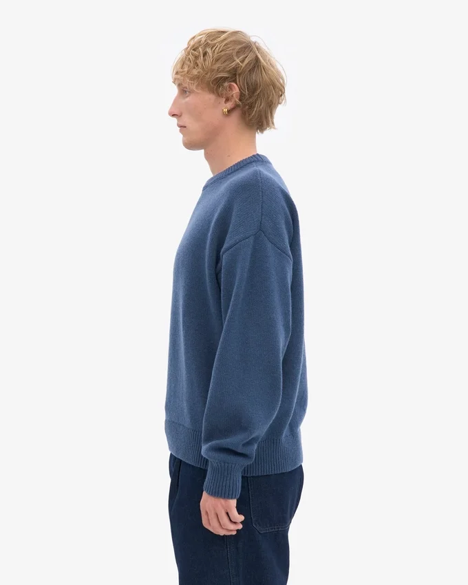 Jersey de cuello redondo oversize de lana merina - Azul petróleo