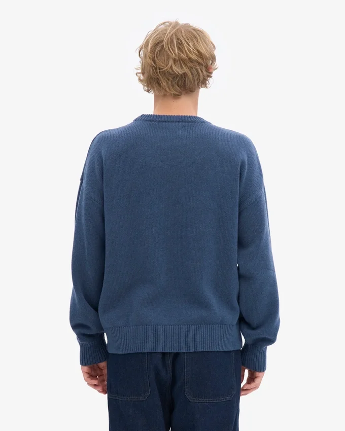 Jersey de cuello redondo oversize de lana merina - Azul petróleo