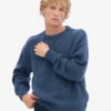 Jersey de cuello redondo oversize de lana merina - Azul petróleo