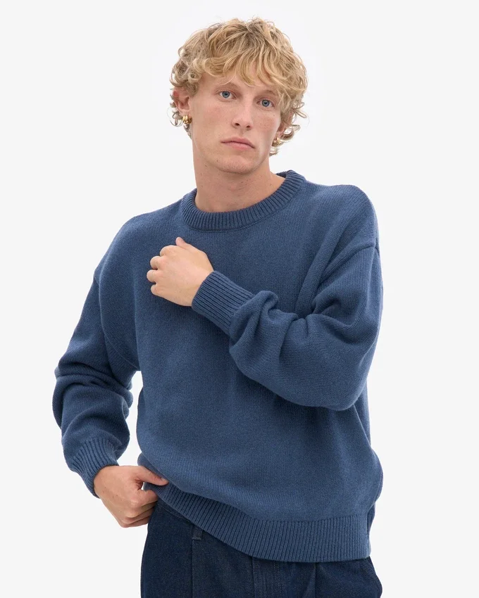 Jersey de cuello redondo oversize de lana merina - Azul petróleo