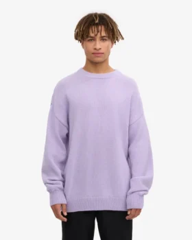 Jersey de cuello redondo oversize de lana merina – Lavanda suave